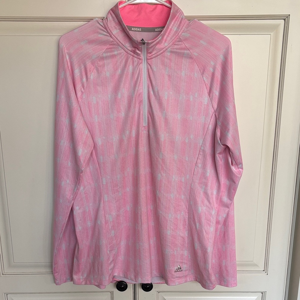 Adidas Golf Quarter Zip. Pink and white. Lightweight.